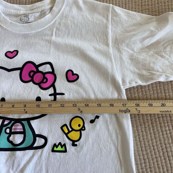 Sanrio Hello Kitty Graphic T-shirt Women Small White Short Sleeve Crop Raw Hem - Picture 9 of 9